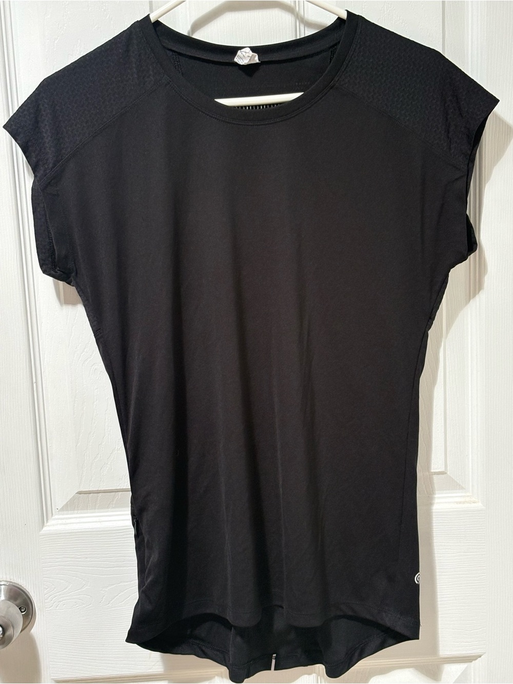 Champion Black Tee with White Tag Detail